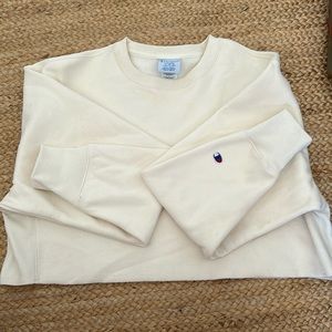 Cream Cropped Champion Sweatshirt